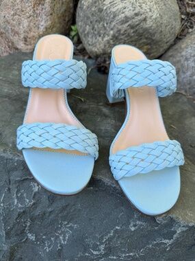 JCREW LUCIE BRAIDED-STRAP SANDALS IN ITALIAN LEATHER ICY BLUE SZ 8